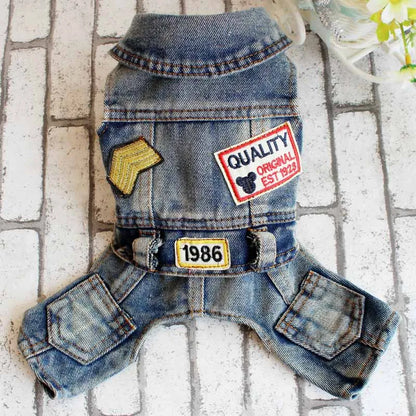 Spring Pet Dog Jumpsuit Denim Overalls for Dogs Plaid Jeans Jacket Pants Suit Onesies Small Dog Clothes Yorkie Chihuahua Apparel