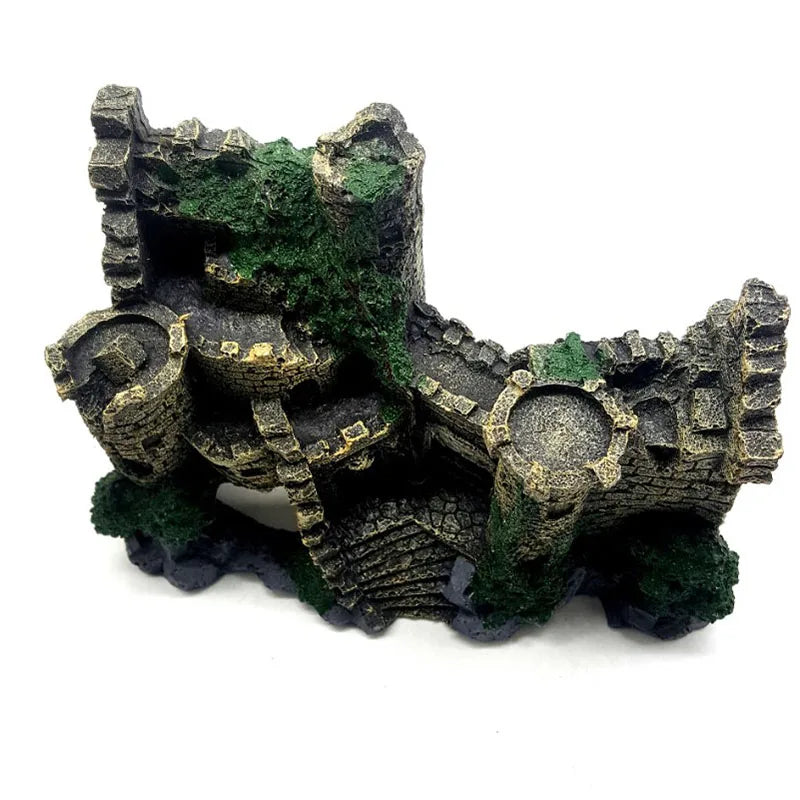 Resin Artificial Fish Tank Ancient Castle Aquarium Decoration Rock Cave Building Decor Ornament Aquatic Landscaping Dropshipping