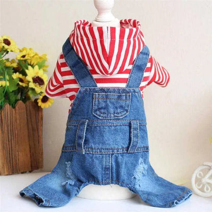 Spring Pet Dog Jumpsuit Denim Overalls for Dogs Plaid Jeans Jacket Pants Suit Onesies Small Dog Clothes Yorkie Chihuahua Apparel
