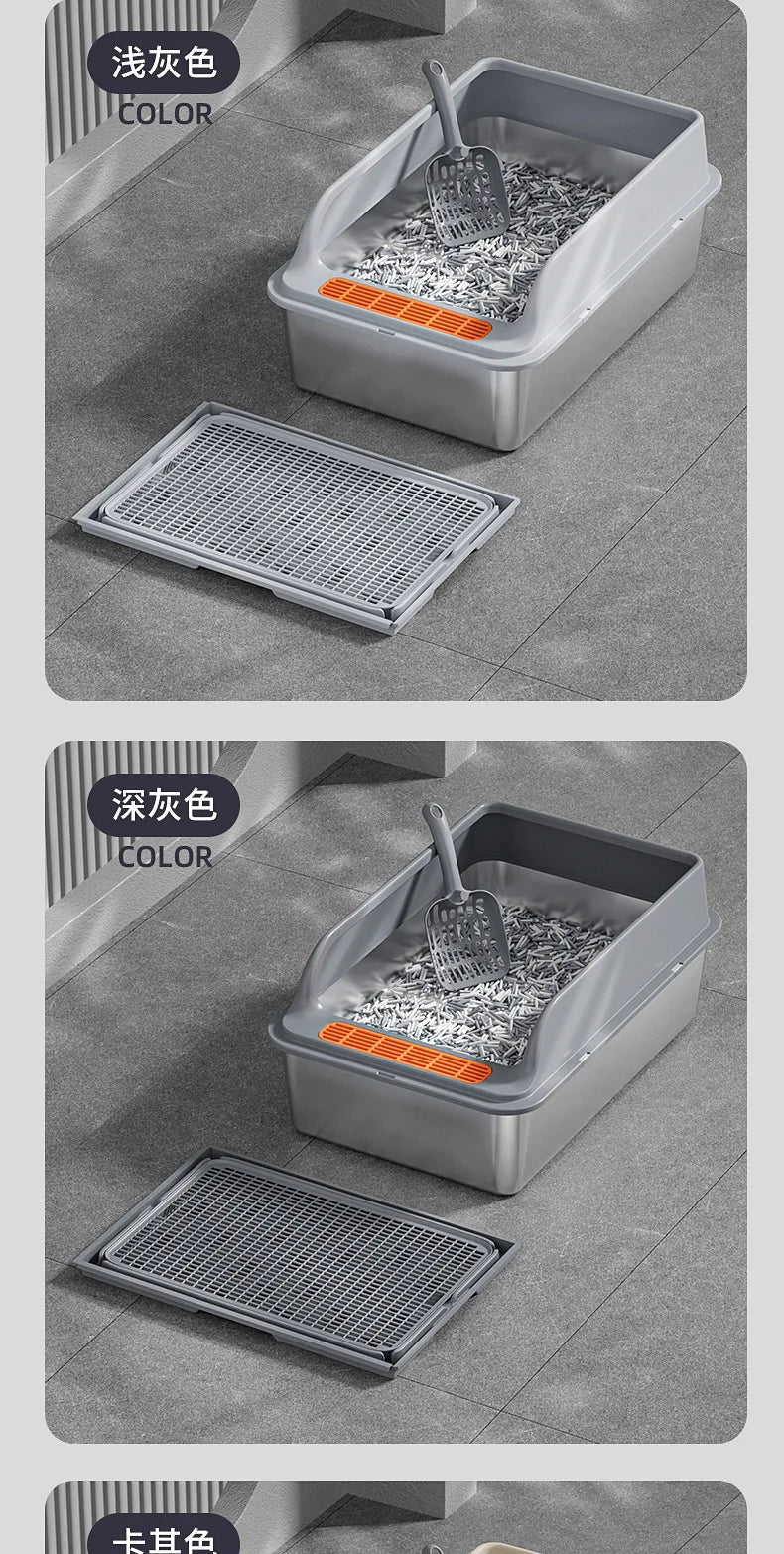 Cross-Border Oversized Stainless Steel Litter Box Top-In Anti-Take-Out Anti-Splash Cat Toilet Easy Clean Semi-Closed Pet Kitties