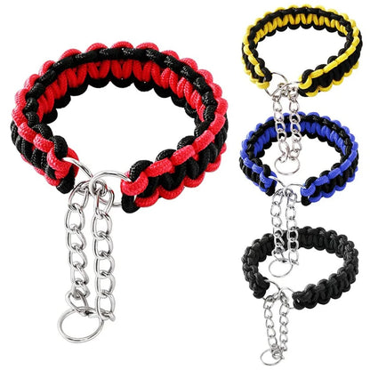 Wide Dog Collar Strong Nylon Rope Woven Limited Slip P Chain Collar for Medium Large Dogs German Shepherd Pit Bull Rottweiler