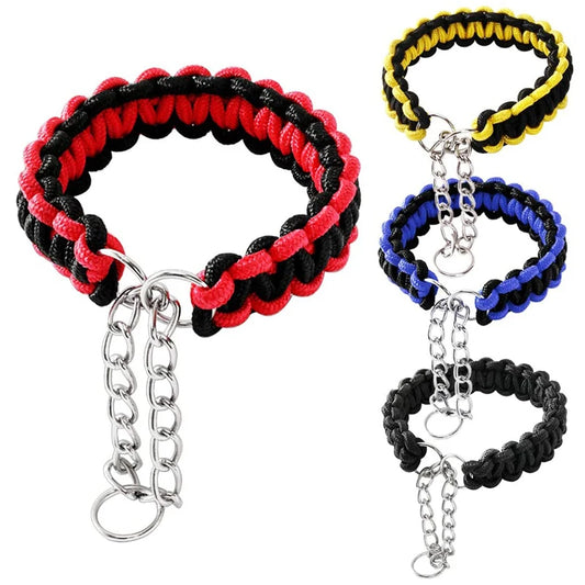 Wide Dog Collar Strong Nylon Rope Woven Limited Slip P Chain Collar for Medium Large Dogs German Shepherd Pit Bull Rottweiler