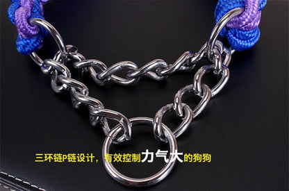 Wide Dog Collar Strong Nylon Rope Woven Limited Slip P Chain Collar for Medium Large Dogs German Shepherd Pit Bull Rottweiler