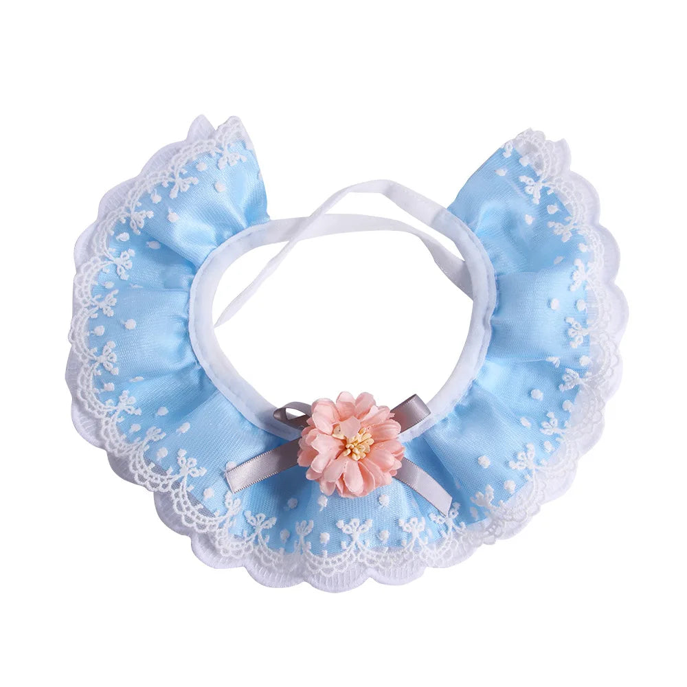 Romantic Lace Pet Dog Collar Bib Pearl Flower Princess Puppy Collar Necklace Candy Color Elastic Lace-Up Cat Bandana Accessories