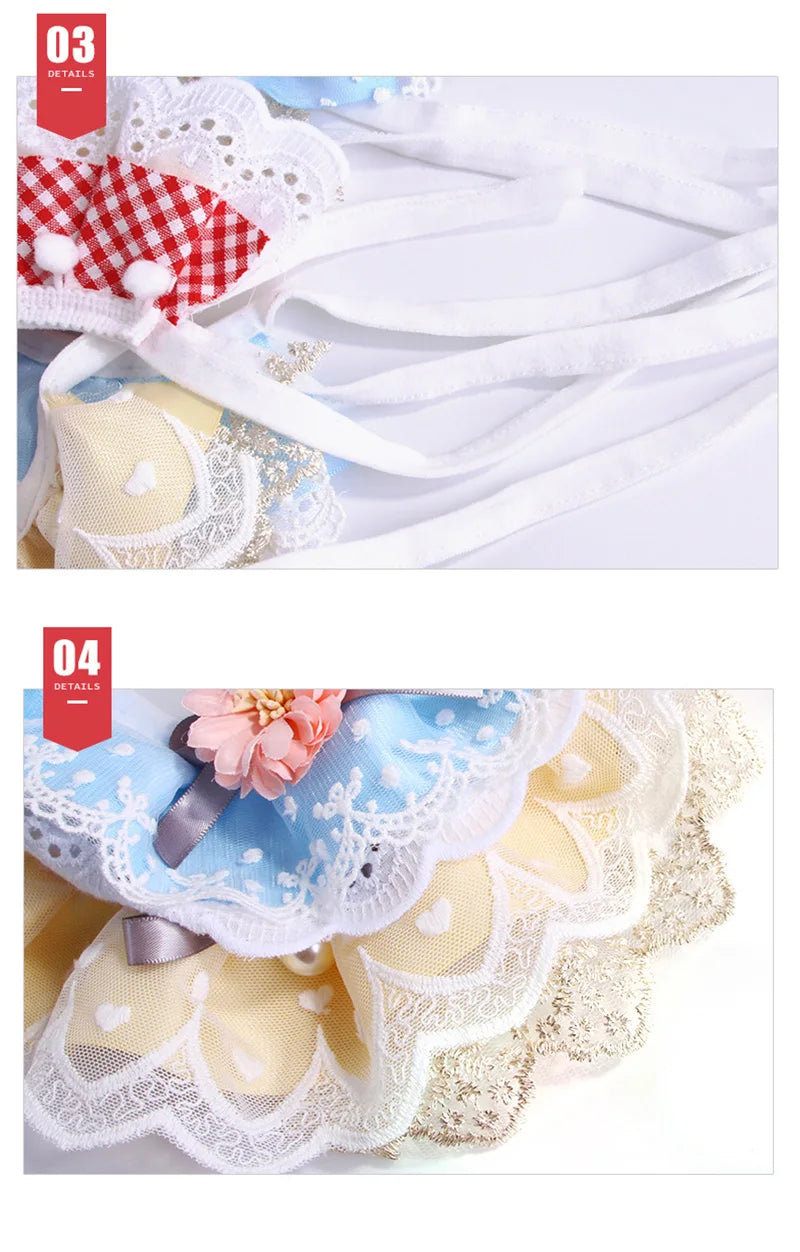 Romantic Lace Pet Dog Collar Bib Pearl Flower Princess Puppy Collar Necklace Candy Color Elastic Lace-Up Cat Bandana Accessories