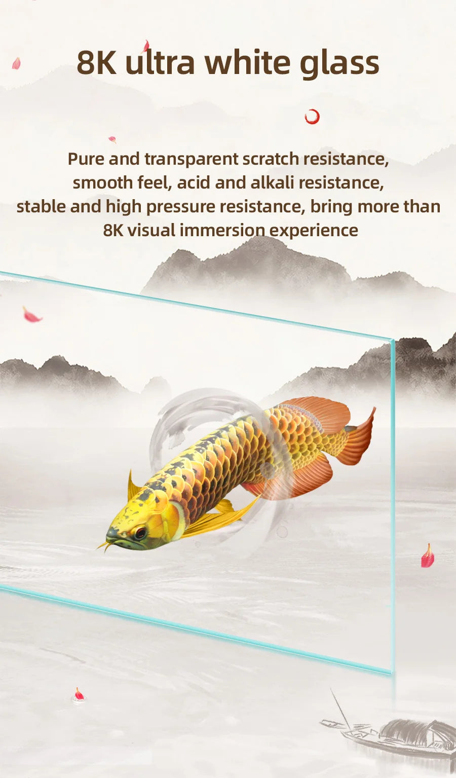 YEE Hot Sale New Chinese Style  Multi Color Home Office Middle Large  Glass Aquarium Fish Tank