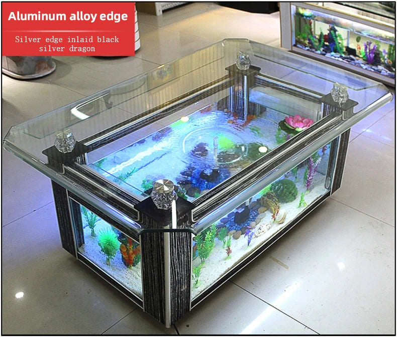 Wholesale aquarium  tank living room sofa table top ultra white curling coffee table ecological glass fish tank