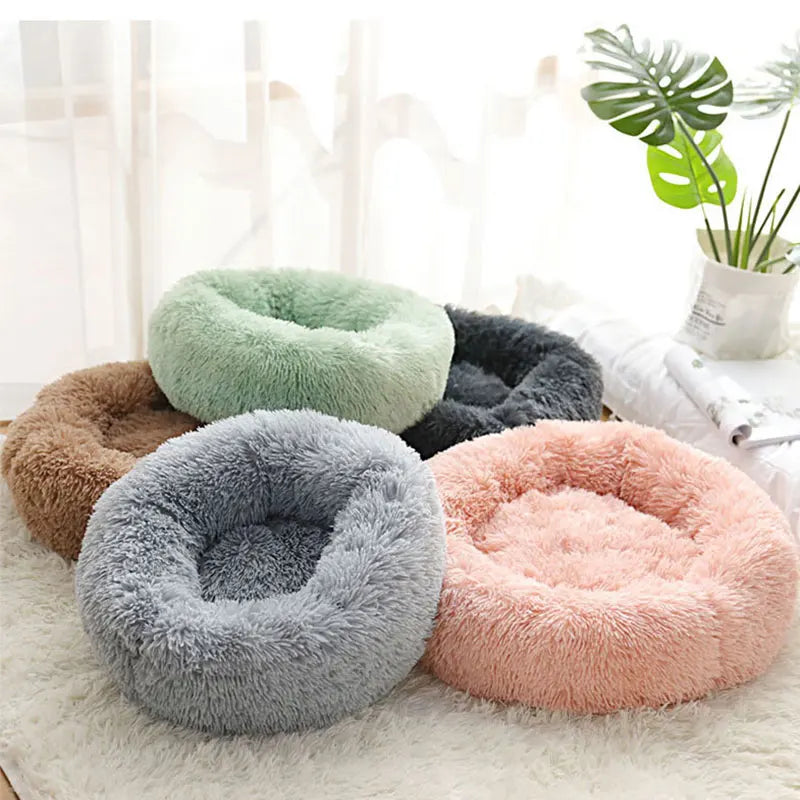 Brand New Round Shape Soft Houses for Cats Deep Sleeping Long Plush Puppy Lounger Pet Mat Small Dog Cushion Kitten Sofa Bed