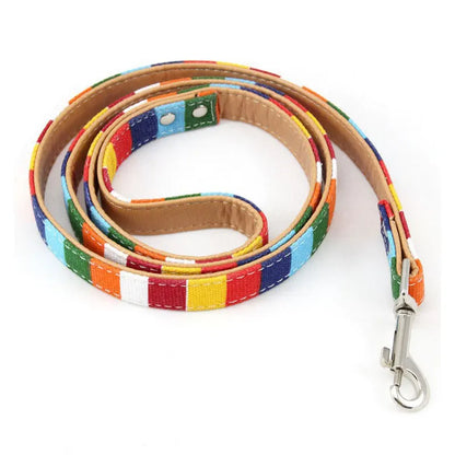 Rainbow Color Pet Dogs Collar Harness Set 120cm Puppy Leash Outdoor Walking Exercise Dogs Supplies PU Anti-Escape Cat Collars