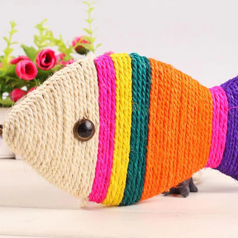 Colorful Pet Cat Interactive Fish ShapeToy Sisal Scratching Plate Kitten Playing Chew Scratch Catch Toy