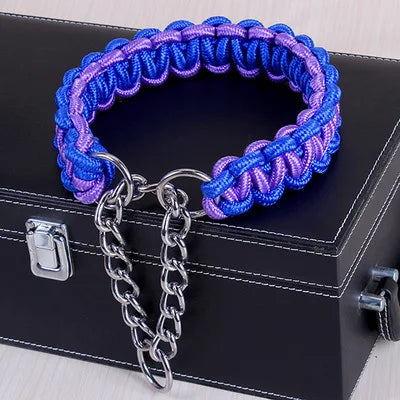 Wide Dog Collar Strong Nylon Rope Woven Limited Slip P Chain Collar for Medium Large Dogs German Shepherd Pit Bull Rottweiler