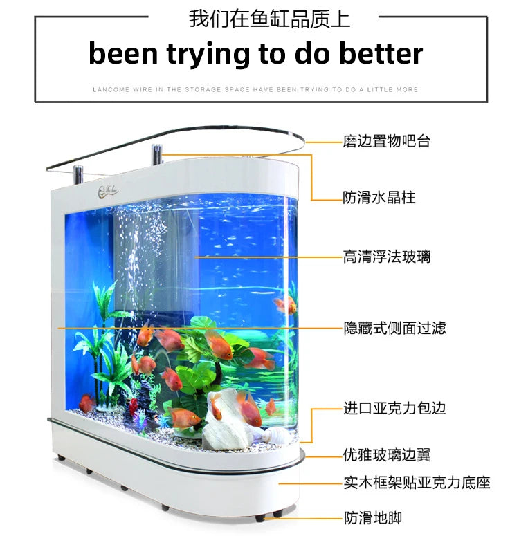 Small and medium-sized ultra-white glass hot bending tank bullet large screen ecological goldfish tank aquarium