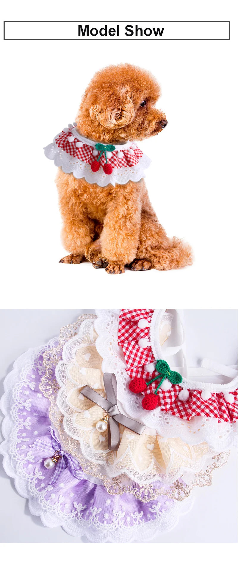 Romantic Lace Pet Dog Collar Bib Pearl Flower Princess Puppy Collar Necklace Candy Color Elastic Lace-Up Cat Bandana Accessories