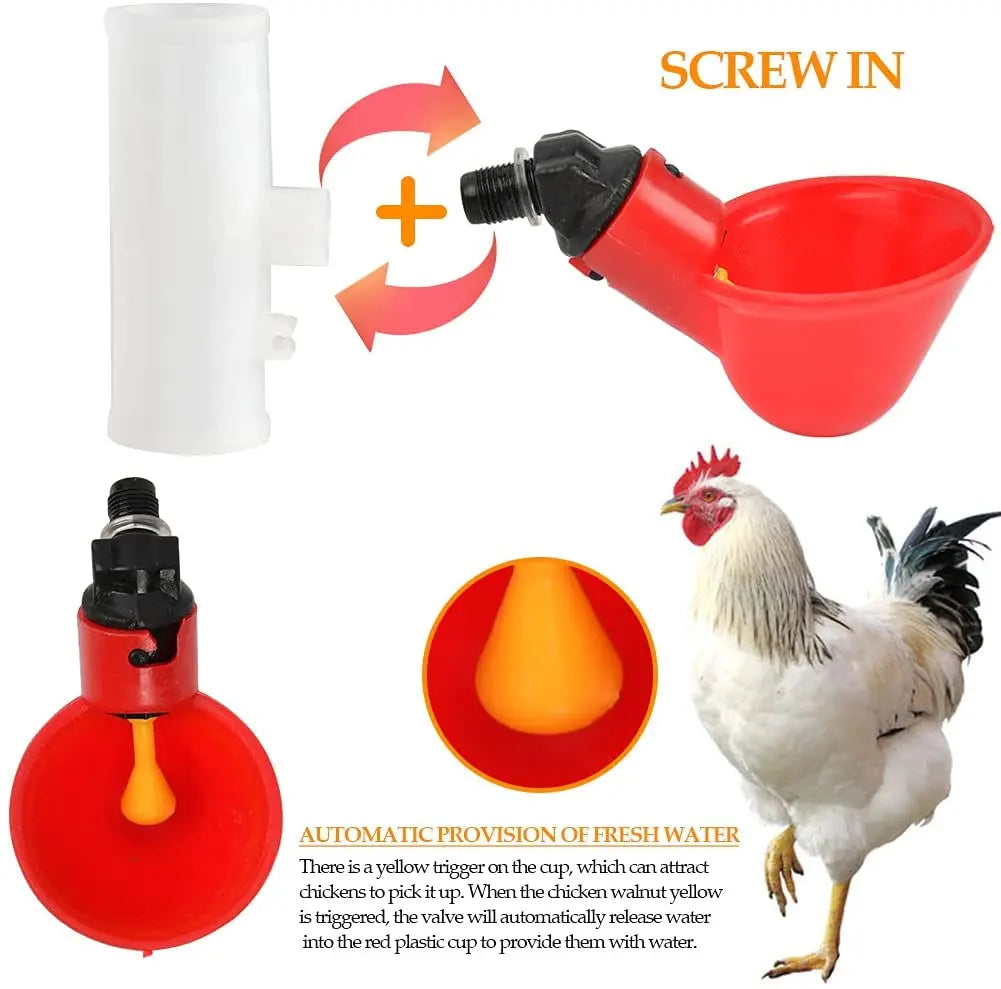 10 Sets Automatic Poultry Drinking Cups Chicken Tapping Waterer Drinker  and Chicken Waterer PVC Tee Fittings Chicken Feeder