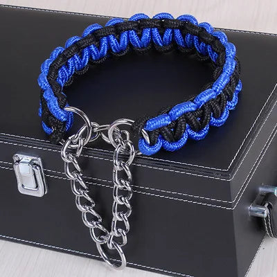 Wide Dog Collar Strong Nylon Rope Woven Limited Slip P Chain Collar for Medium Large Dogs German Shepherd Pit Bull Rottweiler