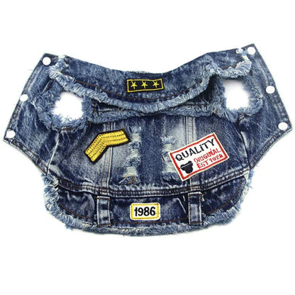 Classic Dog Denim Jacket Spring Autumn Pet Clothes for Small Medium Dogs Beagle Bulldog Lapel Vest Dark Washed Jeans Coat