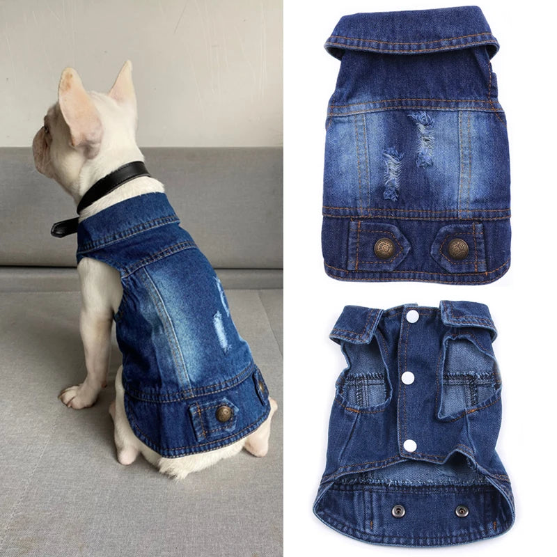 Wholesale Dog Jeans Jacket Denim Vest Coat Sleeveless Design Spring Autumn Clothes for Small Medium Dogs Bulldog York Costume