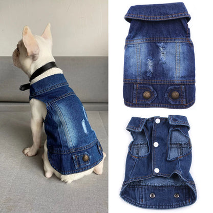 Wholesale Dog Jeans Jacket Denim Vest Coat Sleeveless Design Spring Autumn Clothes for Small Medium Dogs Bulldog York Costume