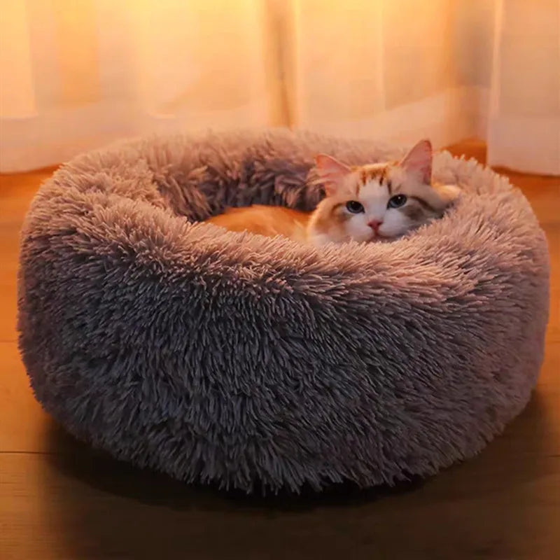 Brand New Round Shape Soft Houses for Cats Deep Sleeping Long Plush Puppy Lounger Pet Mat Small Dog Cushion Kitten Sofa Bed