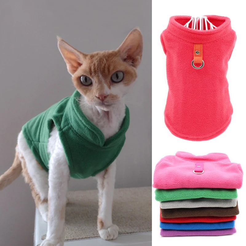 Solid Color Cat Clothes Winter Soft Kitten Sweater Sphinx Cat Fleece Vest Jacket for Small Medium Cats