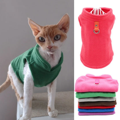 Solid Color Cat Clothes Winter Soft Kitten Sweater Sphinx Cat Fleece Vest Jacket for Small Medium Cats