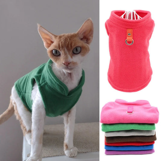 Solid Color Cat Clothes Winter Soft Kitten Sweater Sphinx Cat Fleece Vest Jacket for Small Medium Cats