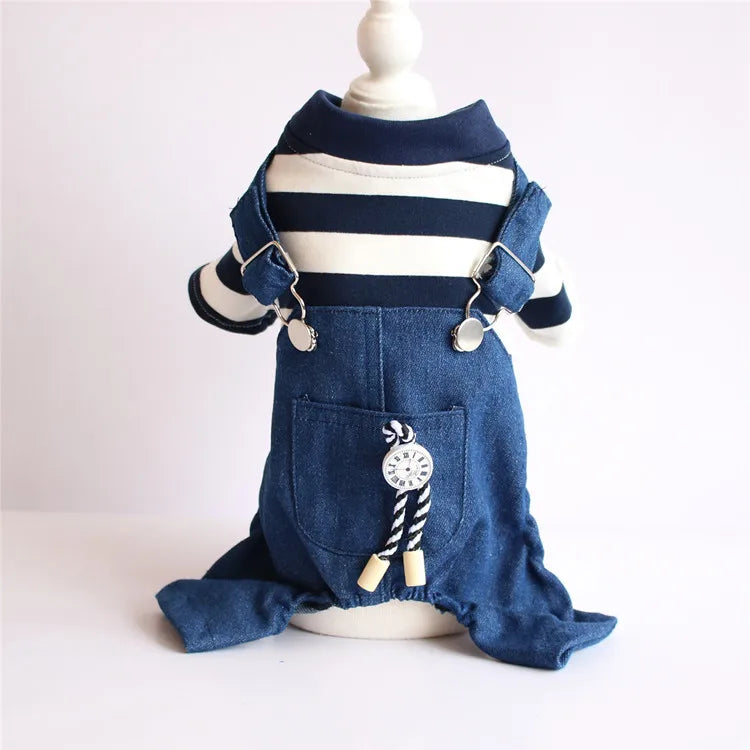Spring Pet Dog Jumpsuit Denim Overalls for Dogs Plaid Jeans Jacket Pants Suit Onesies Small Dog Clothes Yorkie Chihuahua Apparel