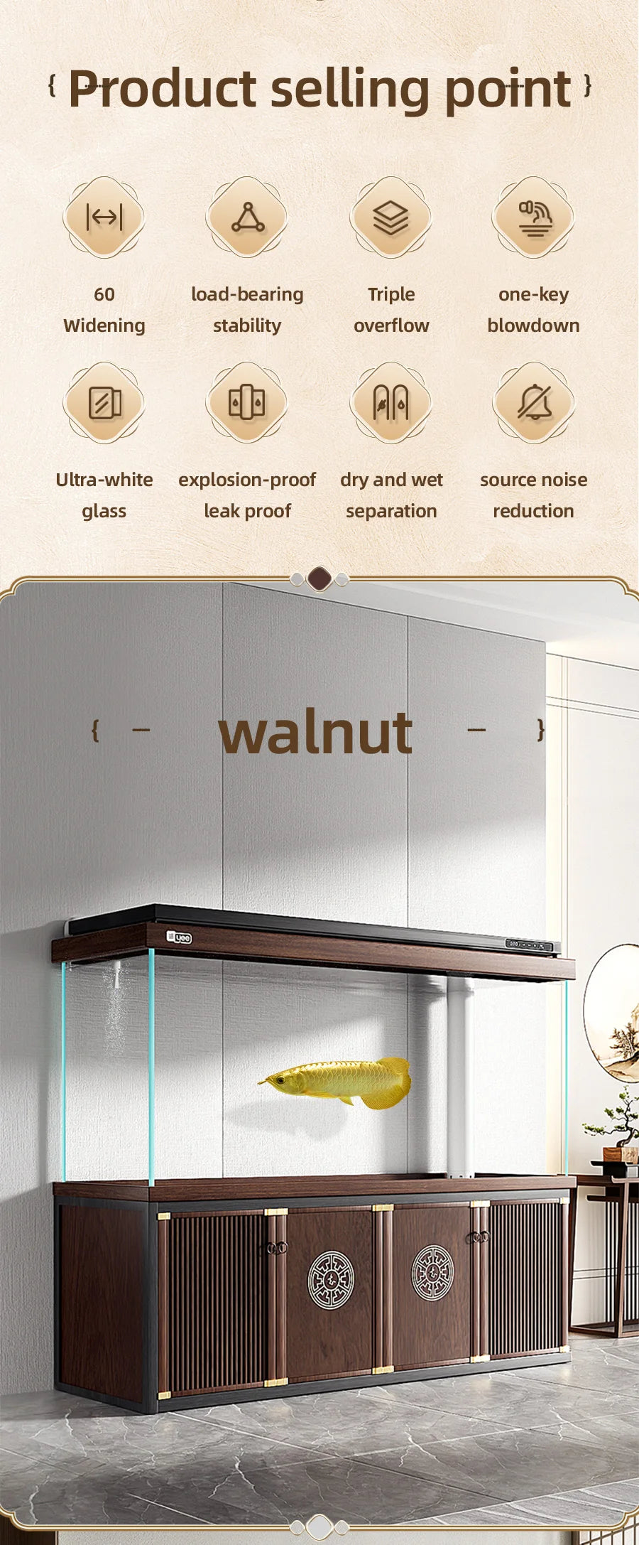 YEE Hot Sale New Chinese Style  Multi Color Home Office Middle Large  Glass Aquarium Fish Tank