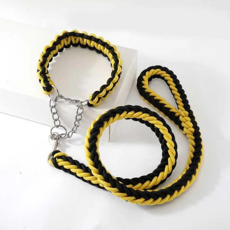 Heavy Duty Pet Dog Collar Leash Set Adjustable Obedience P Chain Collar Nylon Dog Leash Strap Lead Rope for Medium Large Dogs
