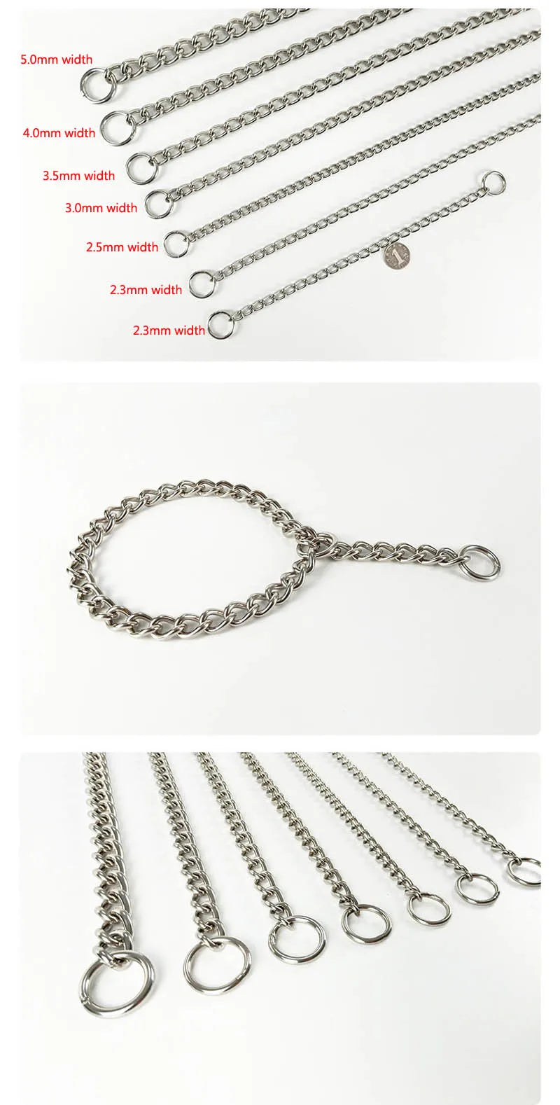 Durable Silver Dog Chain Collar Stainless Steel Choke Cuban Link Necklace Pet Training Collar for Small Medium Large Dogs Pitbul