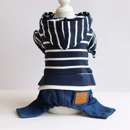 Spring Pet Dog Jumpsuit Denim Overalls for Dogs Plaid Jeans Jacket Pants Suit Onesies Small Dog Clothes Yorkie Chihuahua Apparel