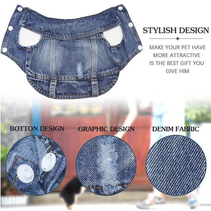 Dog Denim Jacket for Small Medium Dogs Spring Autumn Dog Clothes Classic Jeans Lapel Vest Chihuahua Yorkie Bulldog Pet Apparel