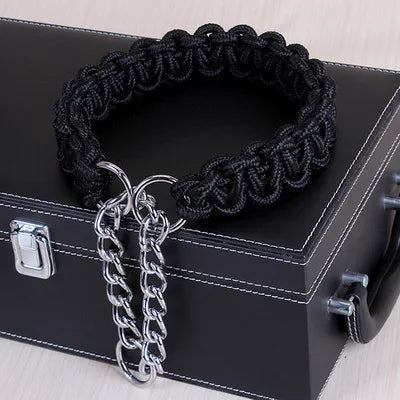 Wide Dog Collar Strong Nylon Rope Woven Limited Slip P Chain Collar for Medium Large Dogs German Shepherd Pit Bull Rottweiler