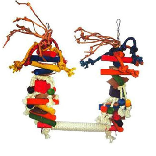 Large Rope Swing With Wood Blocks & Leather