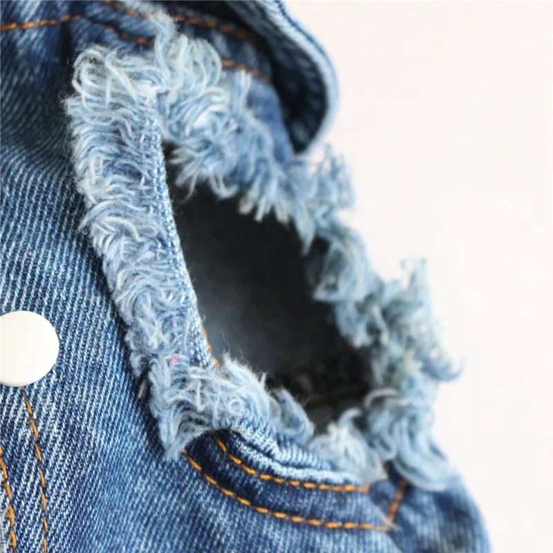 Pet Clothes for Small Medium Dogs Cool Dog Denim Jacket Puppy Sleeveless Dark Washed Jeans Costume Spring Lapel Pet Coat