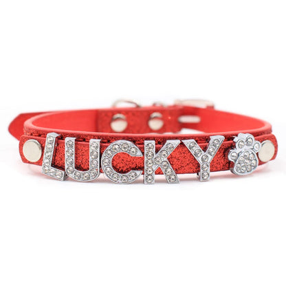 Custom Pet Name Dog Collar Luxury Rhinestone Letter Adjustable Personalized Blingbling Leather Dog Cat Collar Small Medium Dogs