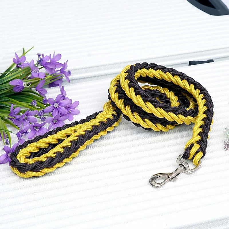 Large Dog Leash Traction Rope with Heavy Duty Buckle Hand-knitted Strong Durable Nylon Braided Leashes for Medium Big Dogs Bully