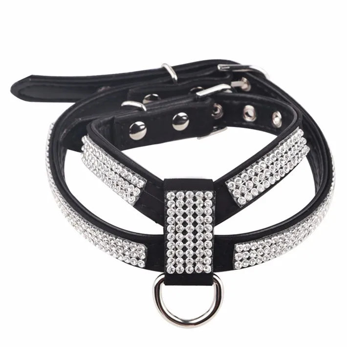 Luxury Bling Rhinestone Dog Harness for Small Medium Dogs Puppy Adjustable Soft Leather Pet Harness with Diamond York Chihuahua