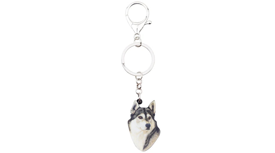 Bonsny Acrylic Cartoon Siberian Husky Dog Key Chains Keyrings Cute Animal Jewelry For Women Girl Ladies Handbag Charms Gift Bulk