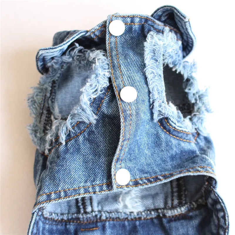Pet Clothes for Small Medium Dogs Cool Dog Denim Jacket Puppy Sleeveless Dark Washed Jeans Costume Spring Lapel Pet Coat