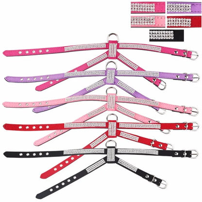 Luxury Bling Rhinestone Dog Harness for Small Medium Dogs Puppy Adjustable Soft Leather Pet Harness with Diamond York Chihuahua