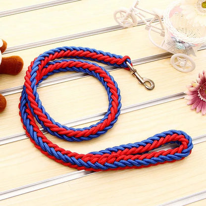 Large Dog Leash Traction Rope with Heavy Duty Buckle Hand-knitted Strong Durable Nylon Braided Leashes for Medium Big Dogs Bully