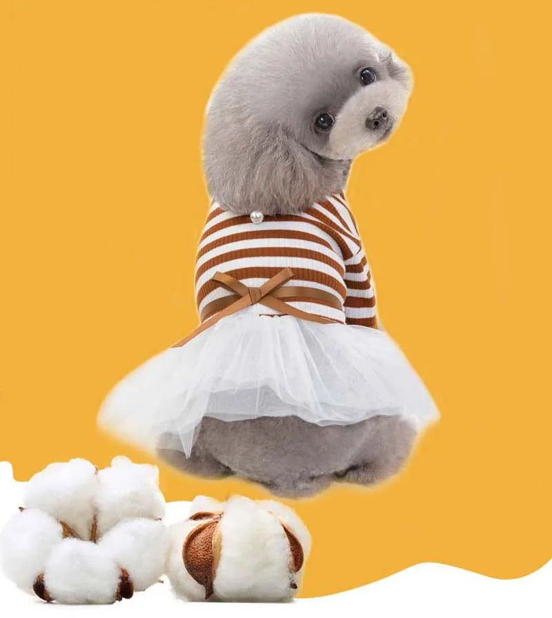 Stripe Dog Dresses for Small Dogs Girl Spring Summer Puppy Clothes Tulle Princess Skirts Party Birthday Pet Apparel