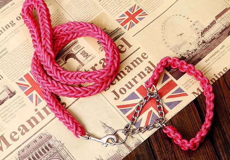 Heavy Duty Pet Dog Collar Leash Set Adjustable Obedience P Chain Collar Nylon Dog Leash Strap Lead Rope for Medium Large Dogs