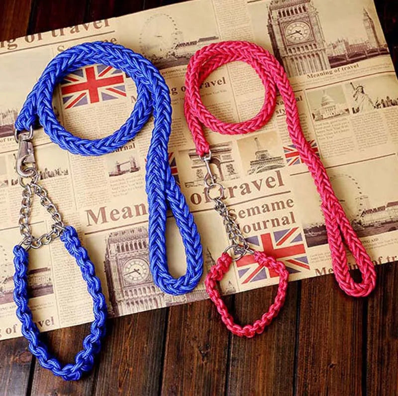 Heavy Duty Pet Dog Collar Leash Set Adjustable Obedience P Chain Collar Nylon Dog Leash Strap Lead Rope for Medium Large Dogs