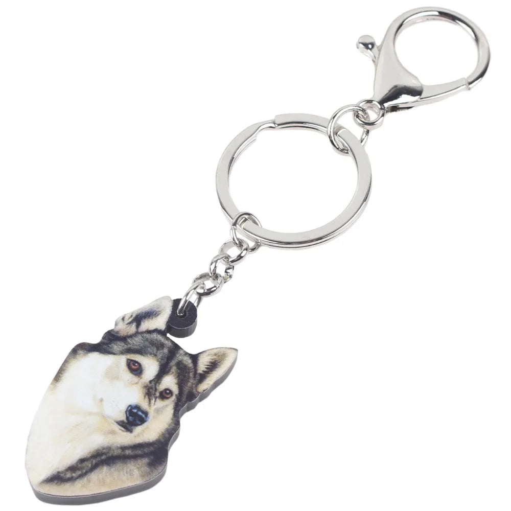 Bonsny Acrylic Cartoon Siberian Husky Dog Key Chains Keyrings Cute Animal Jewelry For Women Girl Ladies Handbag Charms Gift Bulk
