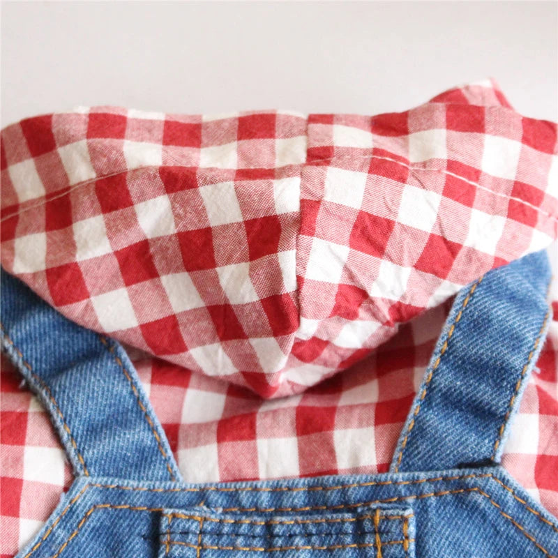 Spring Pet Dog Jumpsuit Denim Overalls for Dogs Plaid Jeans Jacket Pants Suit Onesies Small Dog Clothes Yorkie Chihuahua Apparel