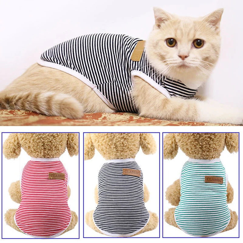 Classic Stripe Pet Cat Clothes for Cats Summer Dog Cat Vest Shirt katten kleding Kedi Suit Goods For Pets Cats Costume Clothing