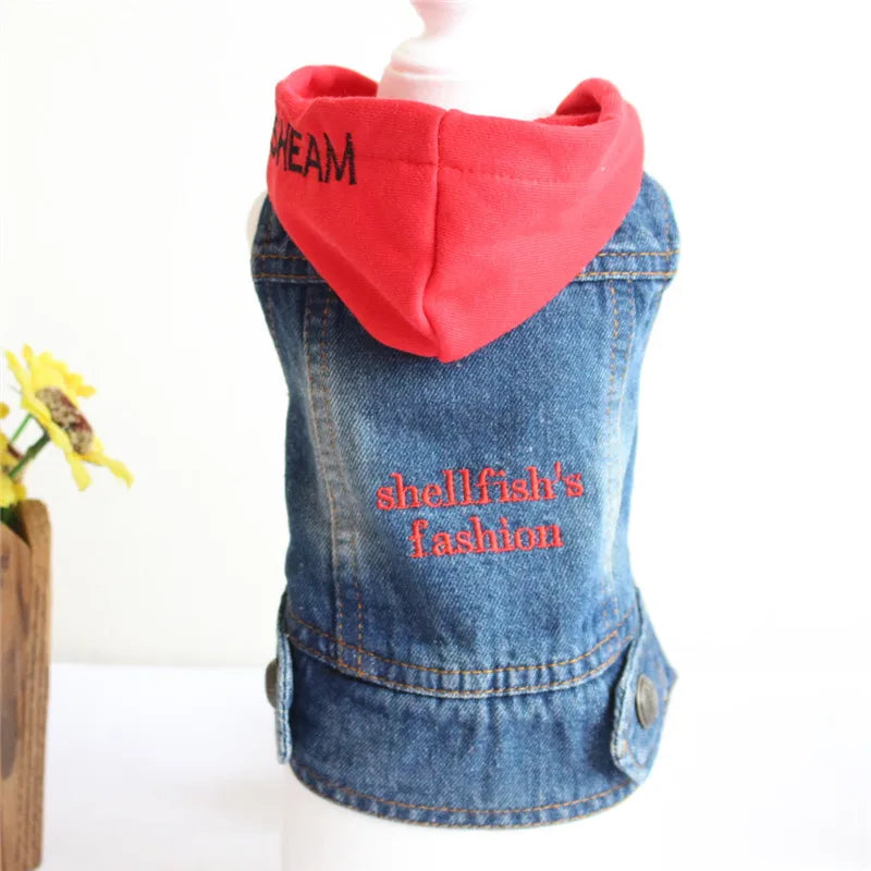 Spring Autumn Apparel Dog Jeans Jacket for Small Medium Dogs Cool Blue Pet Denim Hooded Coat Puppy Clothes Outfits