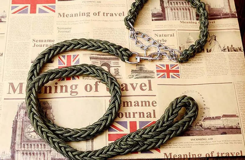 Heavy Duty Pet Dog Collar Leash Set Adjustable Obedience P Chain Collar Nylon Dog Leash Strap Lead Rope for Medium Large Dogs